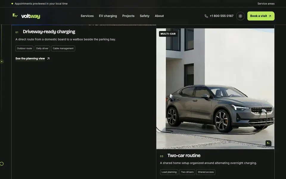 Voltway EV Charging interior page and content preview