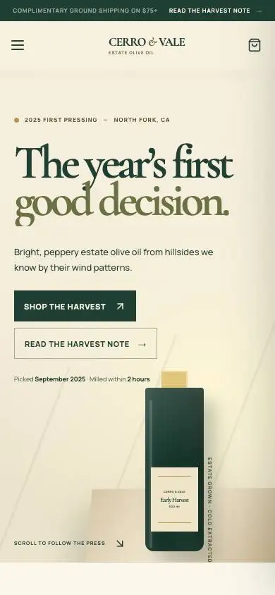 Cerro & Vale — Estate Olive Oil mobile website preview