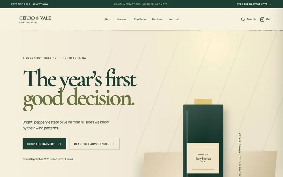 Cerro & Vale — Estate Olive Oil website screenshot