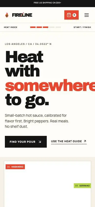 FIRELINE — Modern Hot Sauce mobile website preview