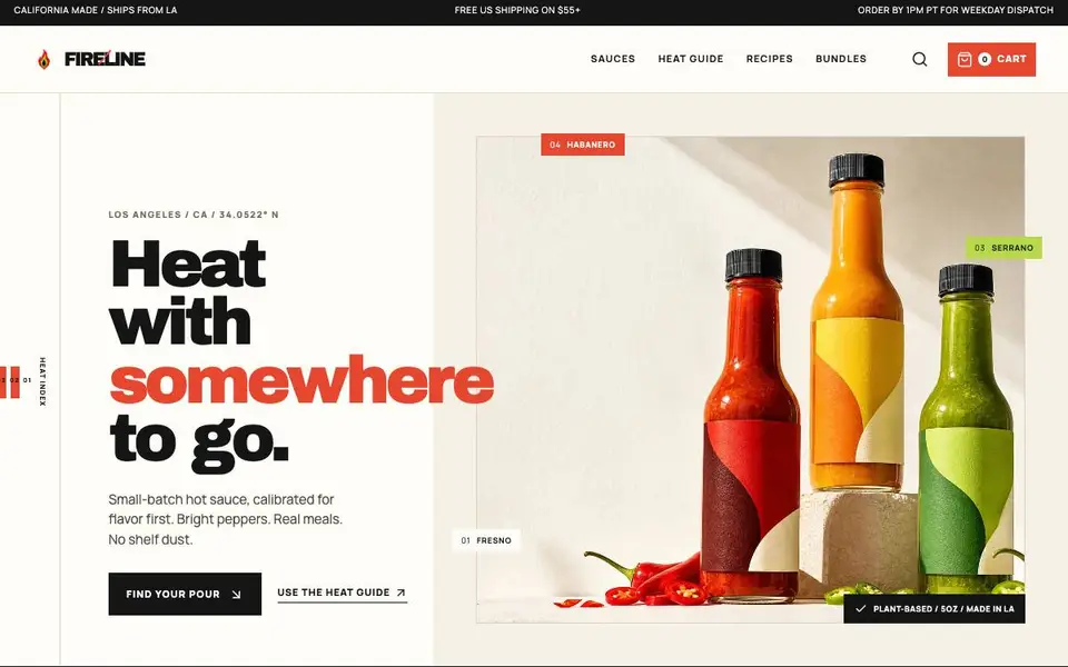 FIRELINE — Modern Hot Sauce website screenshot