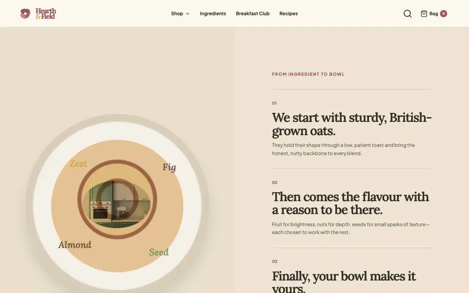 Hearth & Field — Premium Granola & Breakfast interior page and content preview