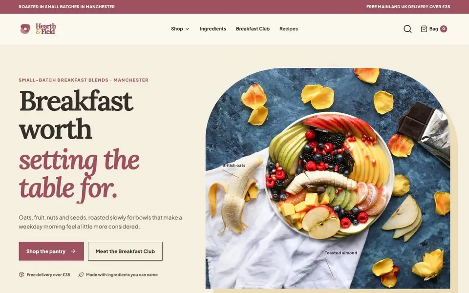 Hearth & Field — Premium Granola & Breakfast website screenshot