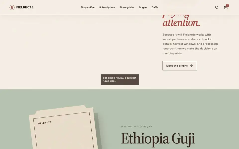 Fieldnote Coffee Roasters — Origin Ledger interior page and content preview