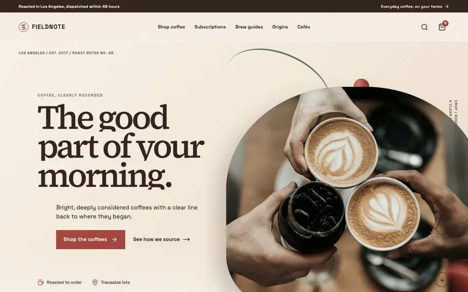 Fieldnote Coffee Roasters — Origin Ledger website screenshot