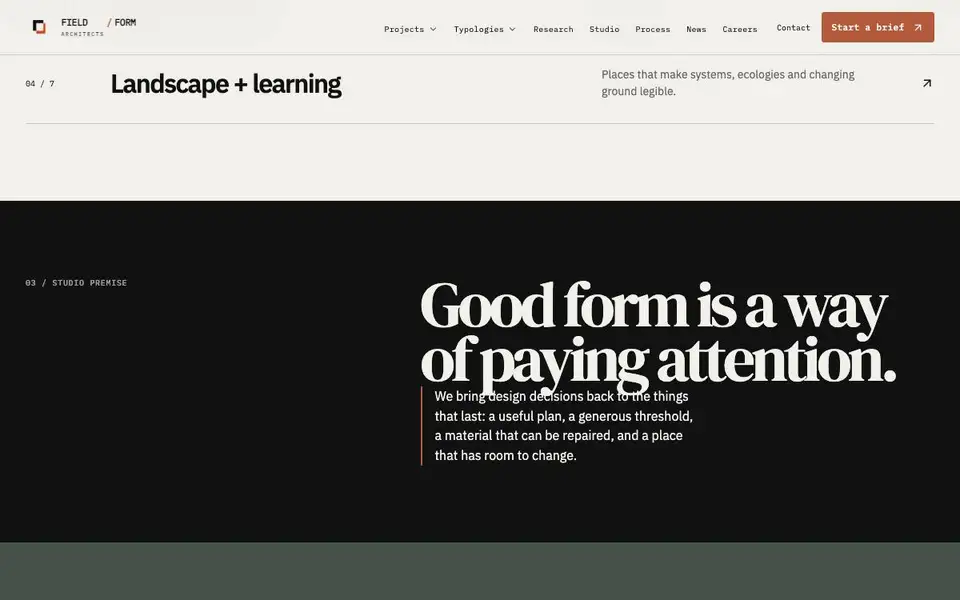 Field & Form Architects interior page and content preview