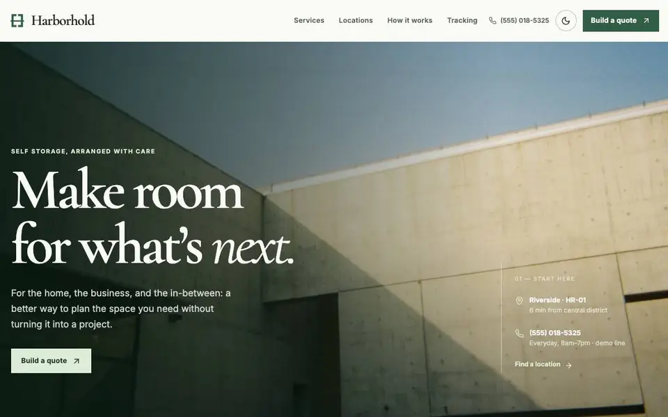 Harborhold Self Storage website screenshot