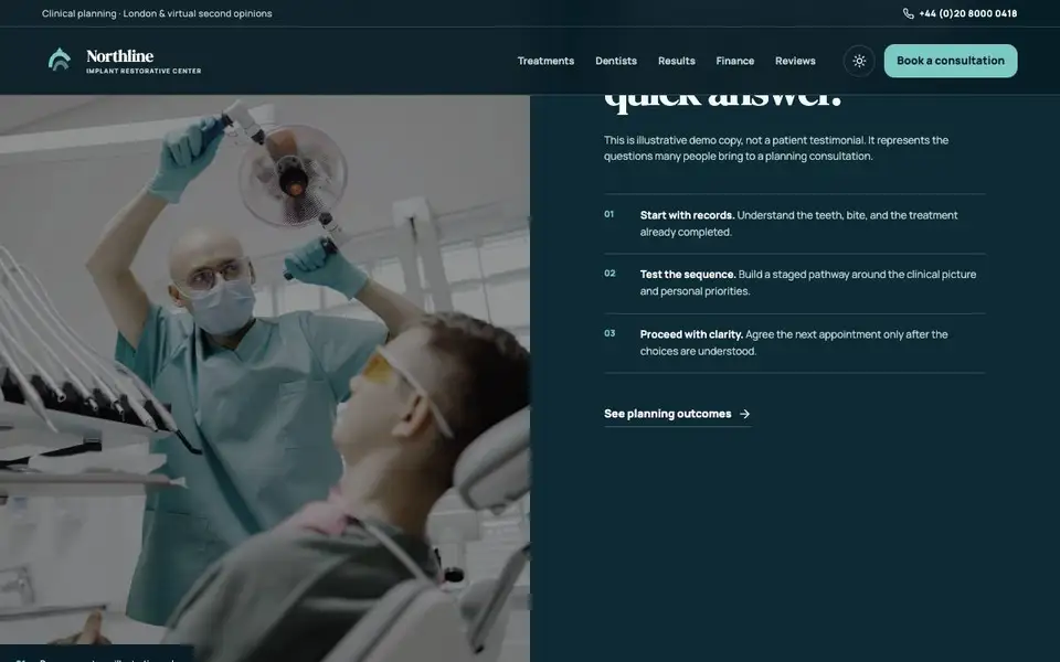 Northline Implant Restorative Center interior page and content preview