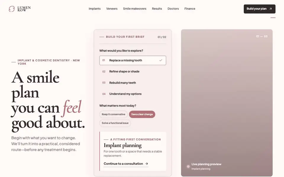 Lumen Row — Implant Transformation Clinic website screenshot