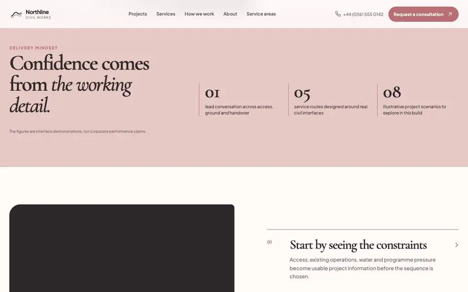 Northline Civil Works interior page and content preview