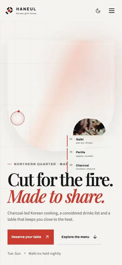 Korean Grill House mobile website preview