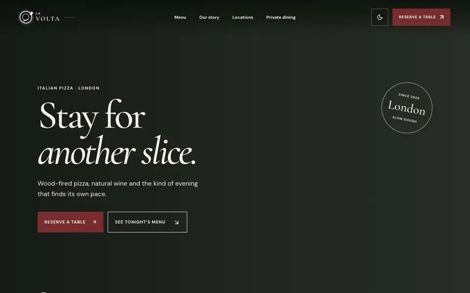 La Volta — Luxury Italian Pizza Restaurant website screenshot