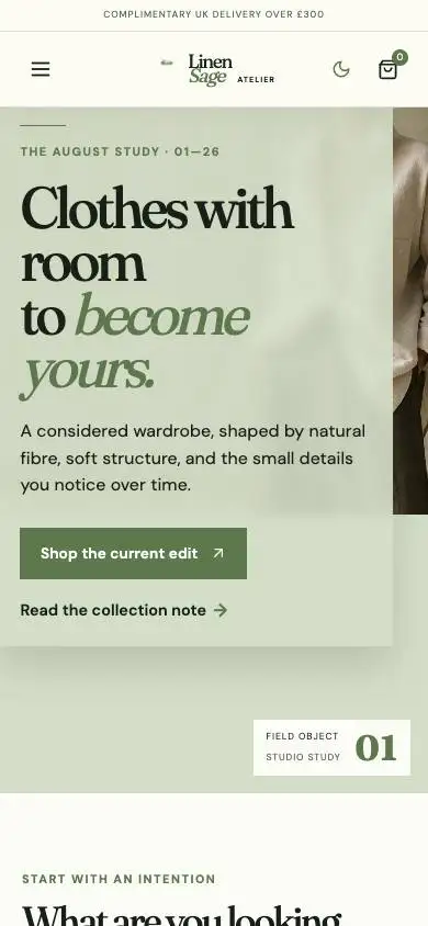Linen Sage Atelier mobile website preview