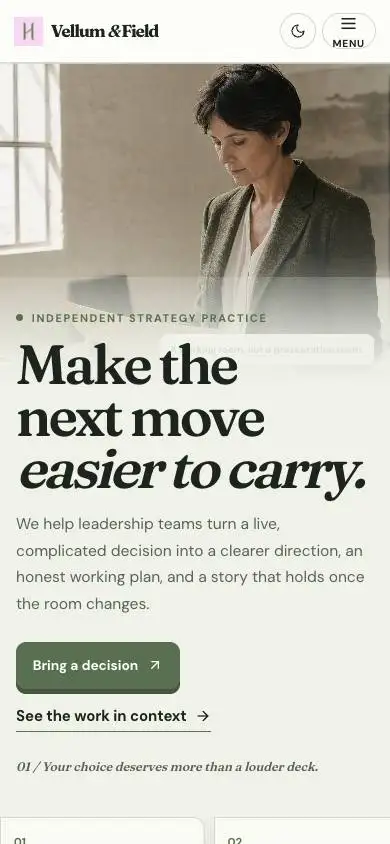 Vellum & Field — Strategy Consultancy Website mobile website preview