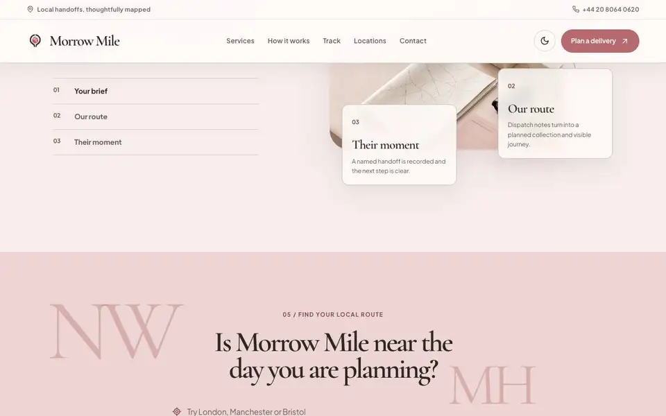 Morrow Mile — Last-Mile Delivery Website interior page and content preview