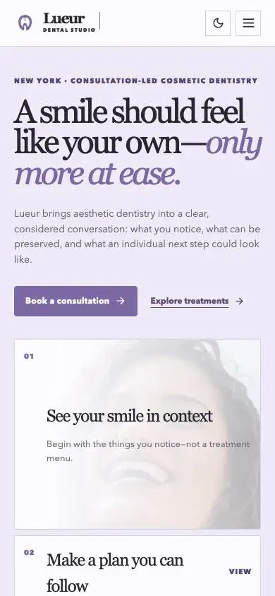 Lueur Dental Studio mobile website preview
