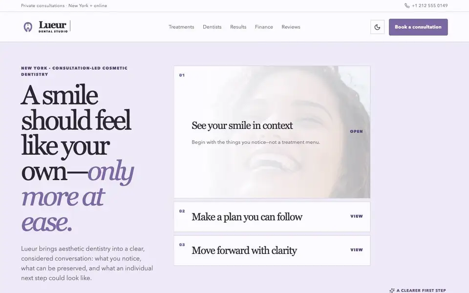 Lueur Dental Studio website screenshot