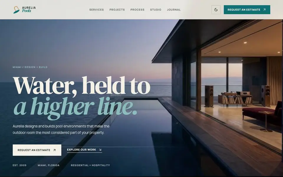 Aurelia Pools — Luxury Pool Design & Build website screenshot