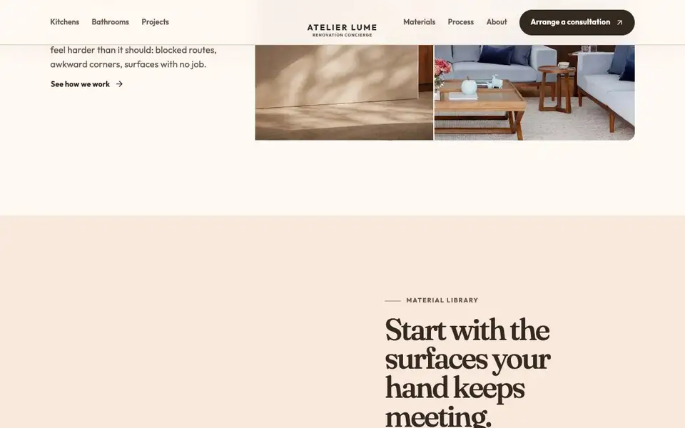 Atelier Lume — Luxury Renovation Concierge interior page and content preview