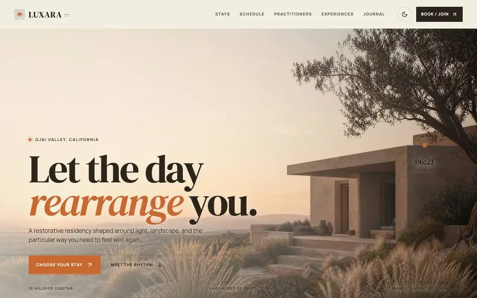 Luxara Retreat website screenshot