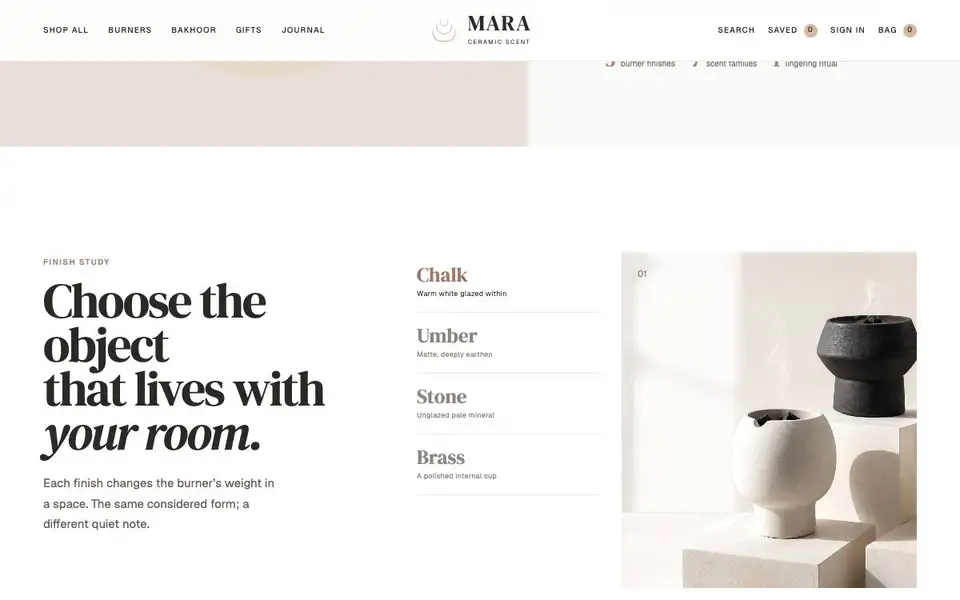 Mara Ceramic Scent interior page and content preview