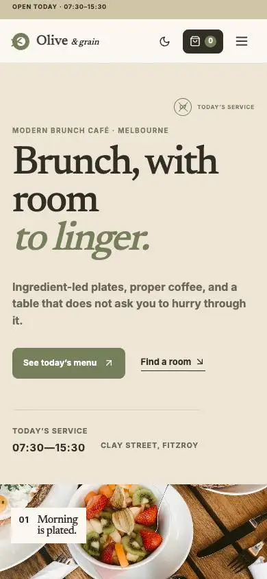 Olive & Grain — Modern Brunch Cafe mobile website preview