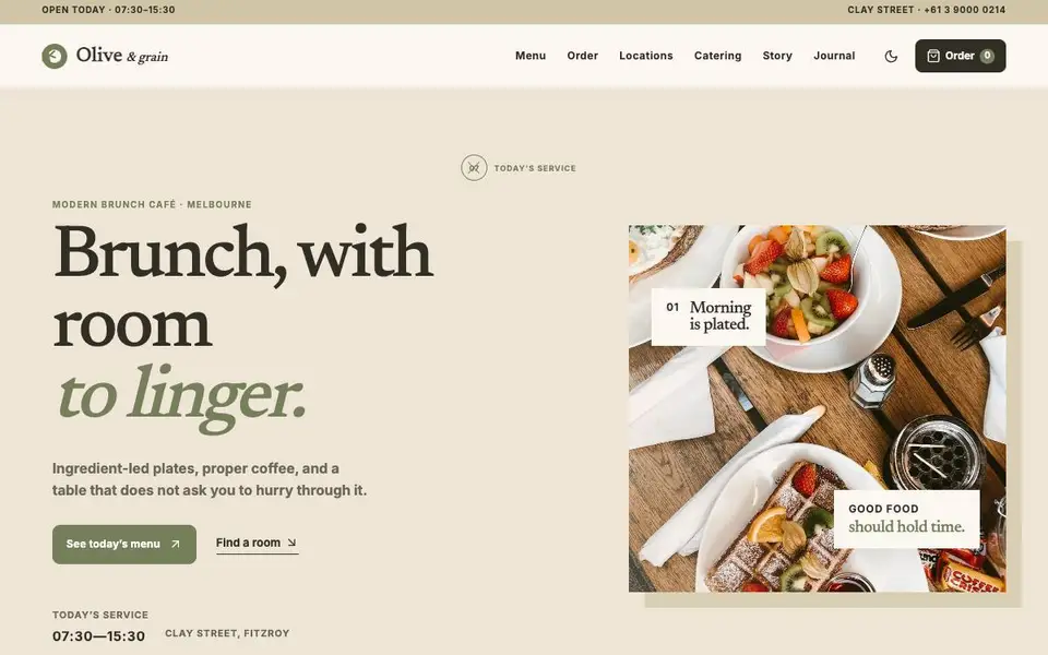 Olive & Grain — Modern Brunch Cafe website screenshot