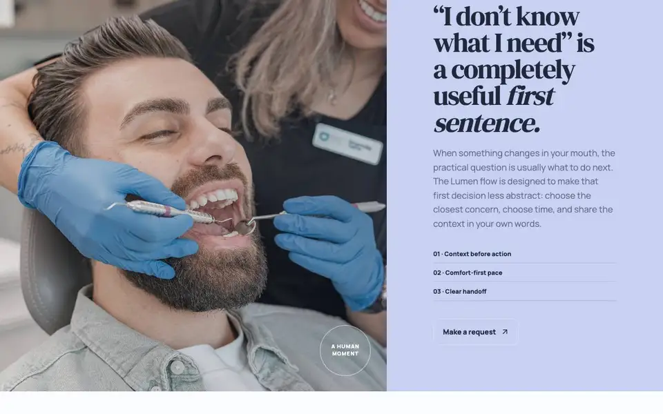 Lumen Dental Studio — Modern Emergency Dentist interior page and content preview