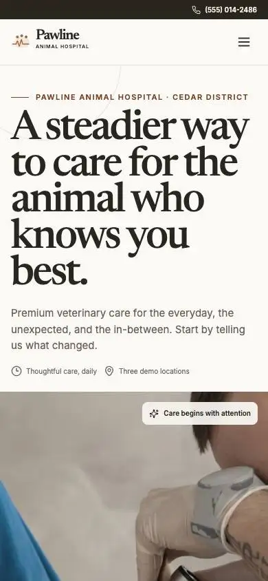 Pawline Animal Hospital mobile website preview