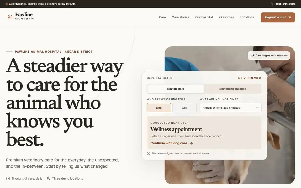Pawline Animal Hospital website screenshot