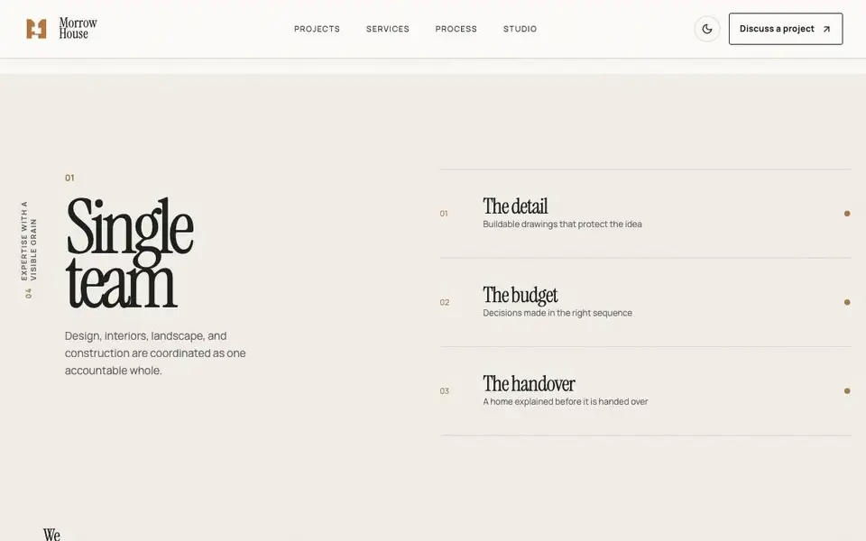 Morrow House — Luxury Custom Homes interior page and content preview