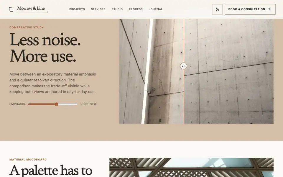Morrow & Line — Architecture Studio interior page and content preview