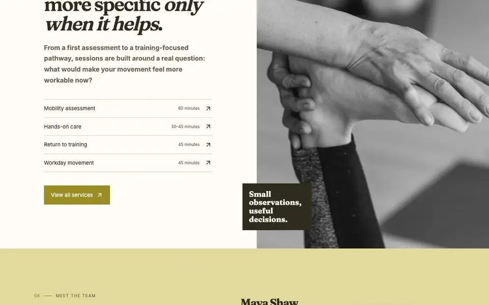 Move Well Clinic interior page and content preview