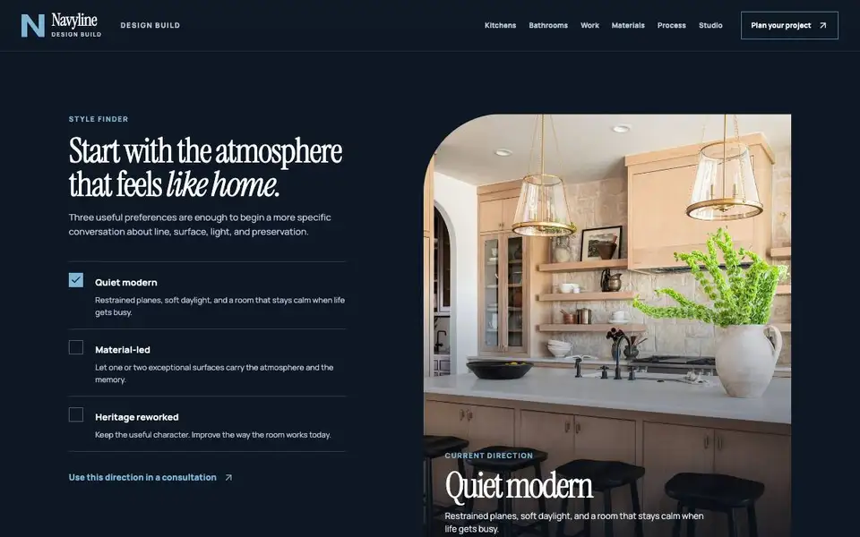 Navyline Design Build interior page and content preview