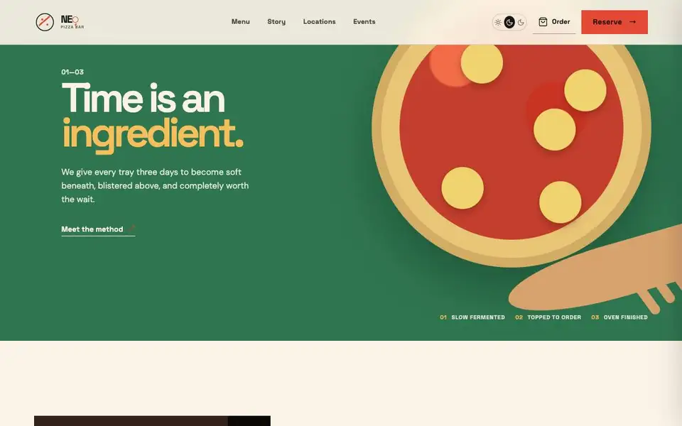 Neo Pizza Bar interior page and content preview