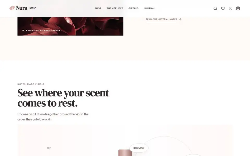 Nura Attar interior page and content preview