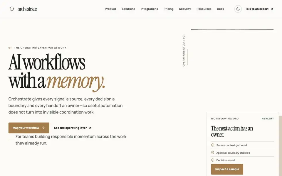 Orchestrate — AI Workflow SaaS Website website screenshot