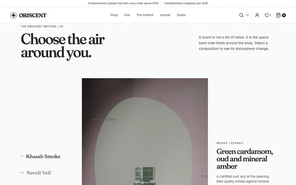 Oriscent interior page and content preview