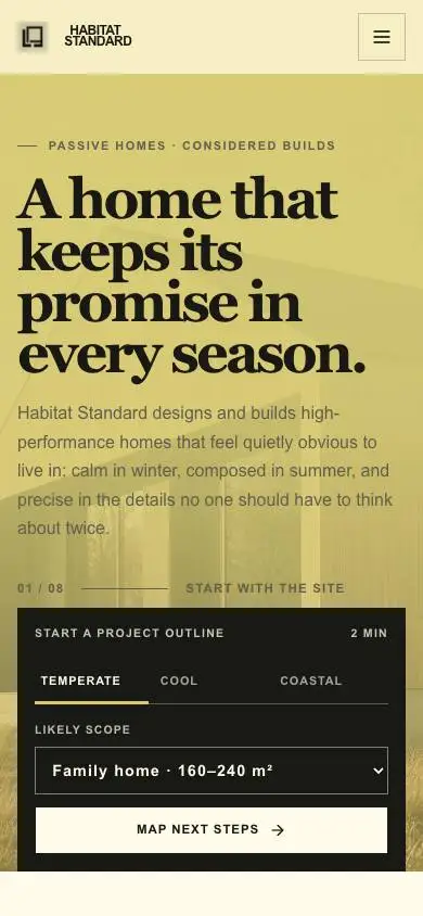 Habitat Standard — Passive Home Builder mobile website preview