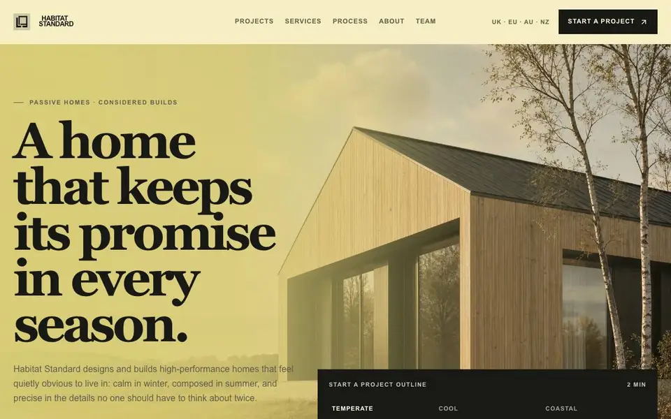Habitat Standard — Passive Home Builder website screenshot