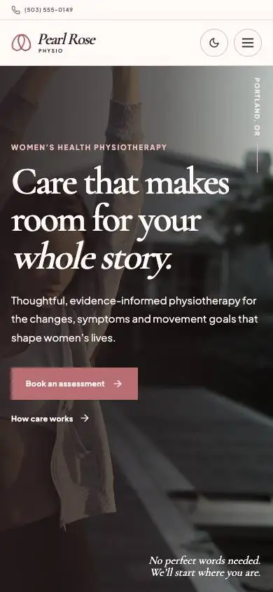 Pearl Rose Physio mobile website preview