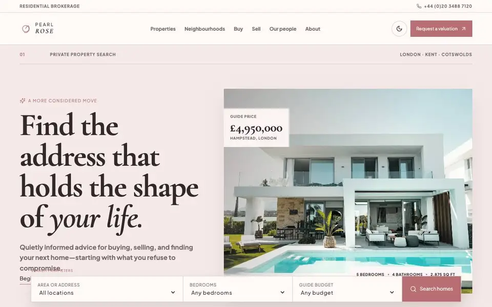 Pearl Rose — Luxury Residential Brokerage website screenshot