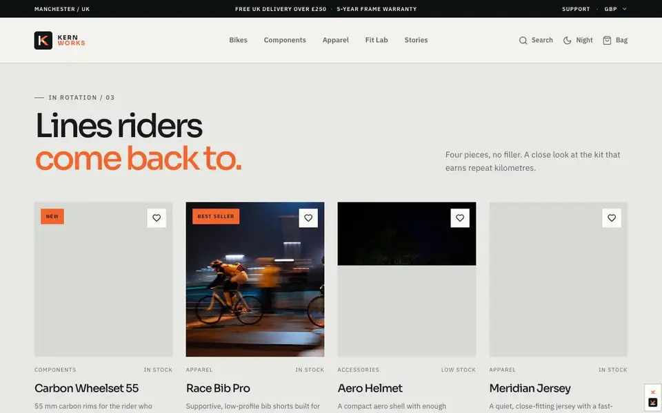 Performance Cycling Commerce interior page and content preview