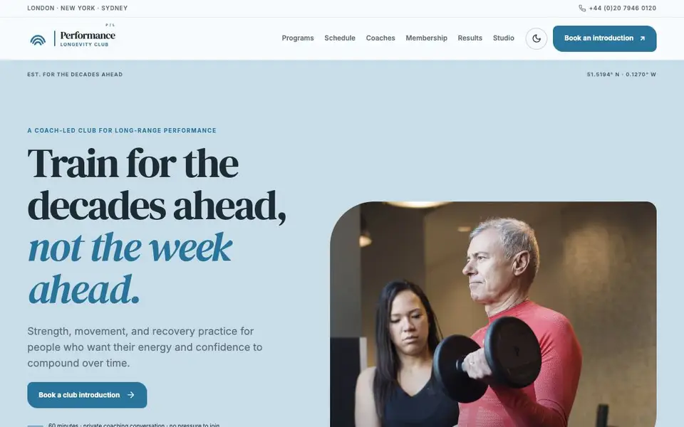 Performance Longevity Club website screenshot