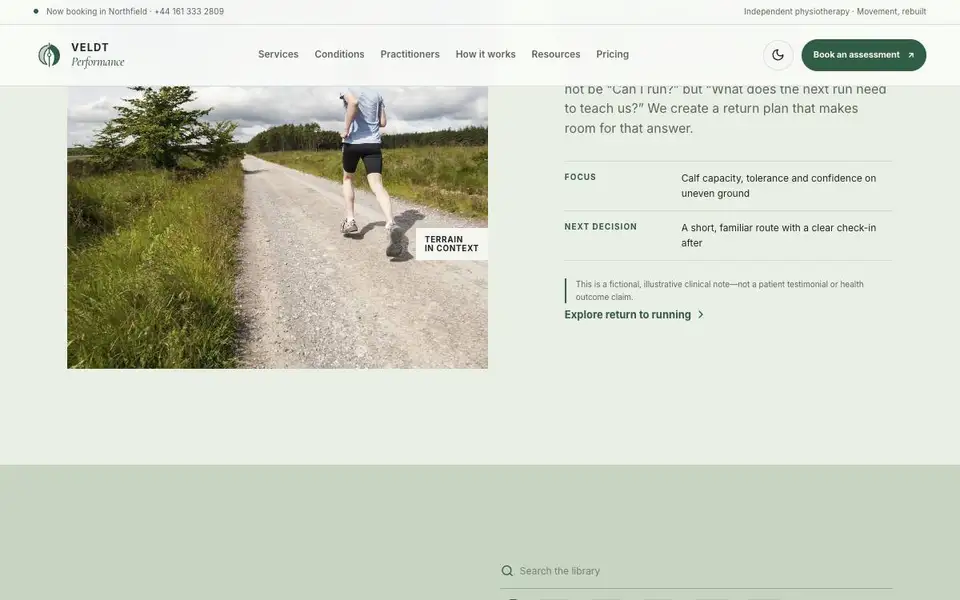 Veldt Performance interior page and content preview