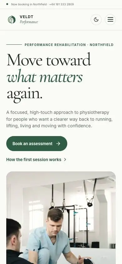 Veldt Performance mobile website preview
