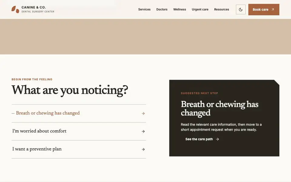 Canine & Co. Dental Surgery Center interior page and content preview