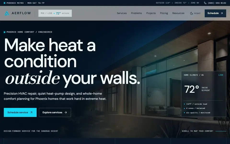 AERFLOW — Premium Phoenix HVAC Website website screenshot