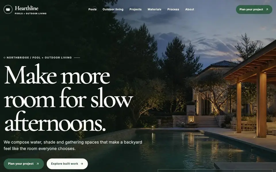 Hearthline Pools — Pool Configurator Experience website screenshot