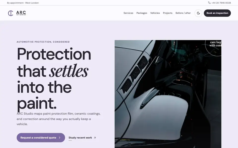 ARC Studio — PPF & Ceramic Care Website website screenshot